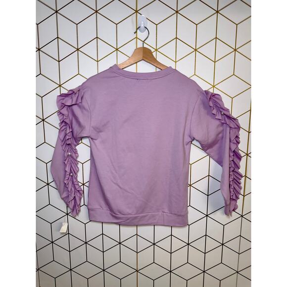 Timing Ruffle Sleeve Lilac Pullover Sweatshirt Women’s Size S - Picture 2 of 5